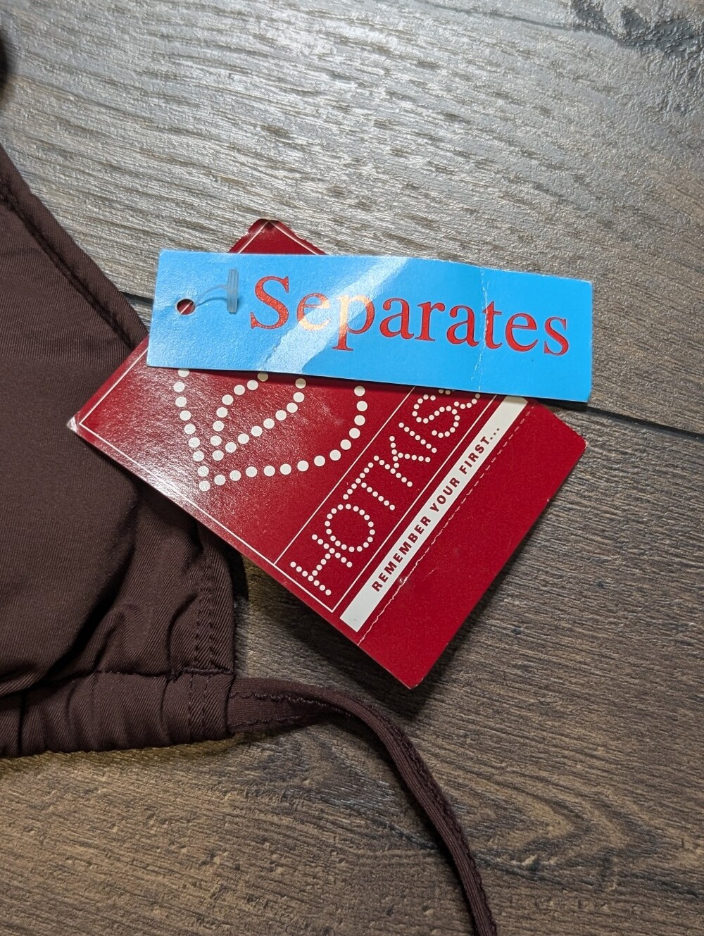 Hot Kiss Y2K Brown Triangle Bikini Top with Turquoise Bead Accents Size Medium - Picture 3 of 7